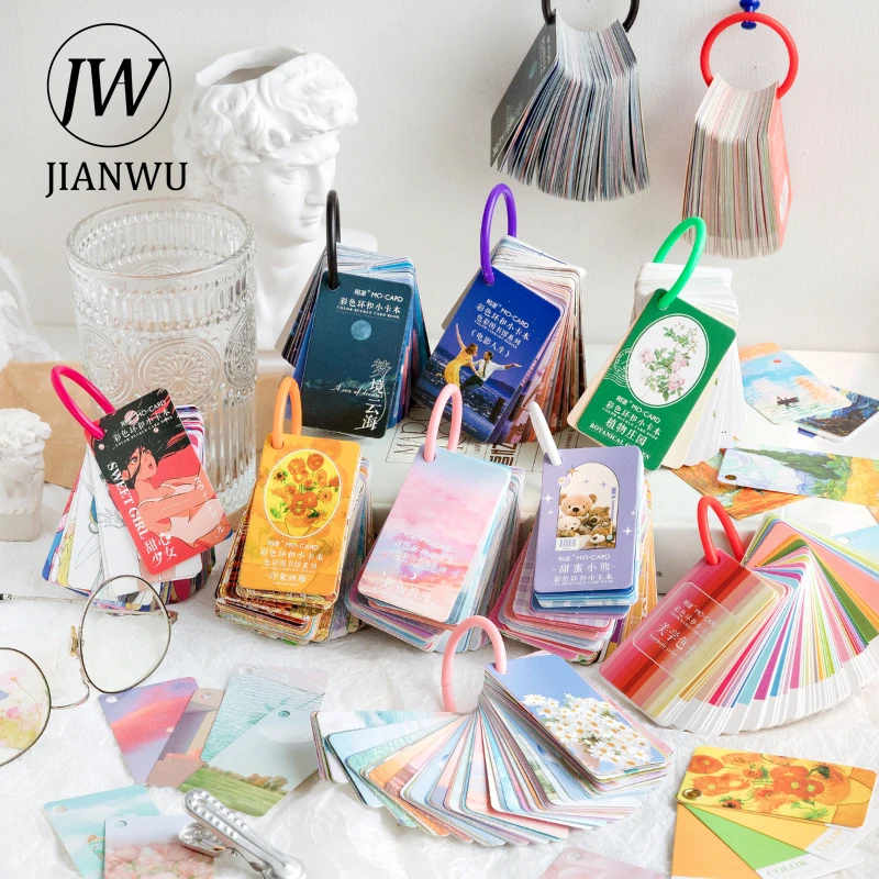 JIANWU 100 Pcs Ring Buckle Memo Pad Aesthetic Landscape Multifunctional Small Card Book Tearable Scrapbooking Notepad Stationery |