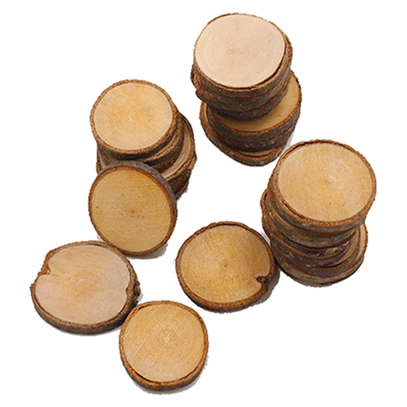 30pcs/set Unfinished Round Wood Slices Circles With Tree Bark Log Discs For DIY Crafts For Christmas Party Wedding Decor