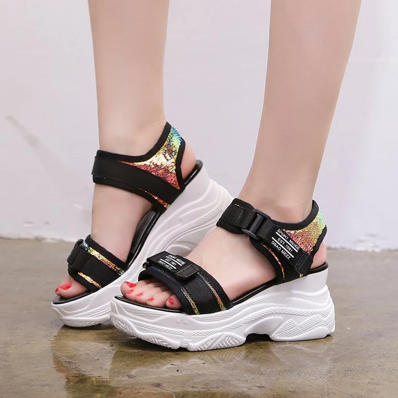 

Platform Sandals Women Sexy Wedges White Sandles Women Chunky Heel Platform Sandal Wedge Shoes Woman Black High Heels Sandals