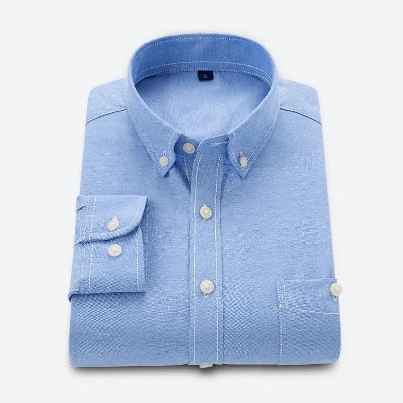 Мужская однотонная оксфордская рубашка с длинным рукавом, английский стиль, один карман, Стандартная посадка, рубашки на пуговицах для мужчин, горячая распродажа