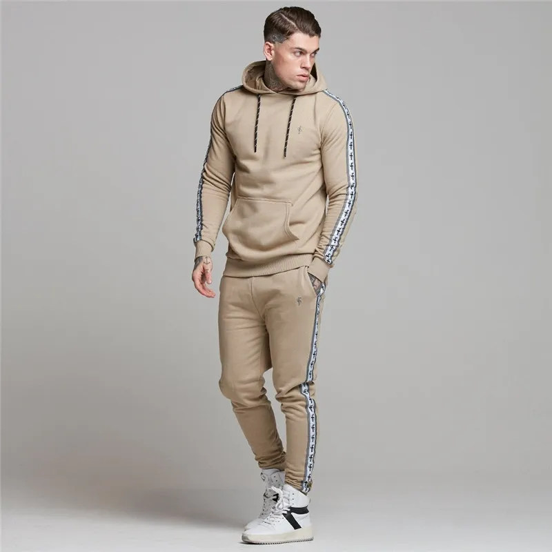 khaki Мужской спортивный костюм для улицы, мужские брендовые толстовки+ штаны, Осенний тренировочный костюм для бега, трендовая дышащая одежда - Цвет: khaki