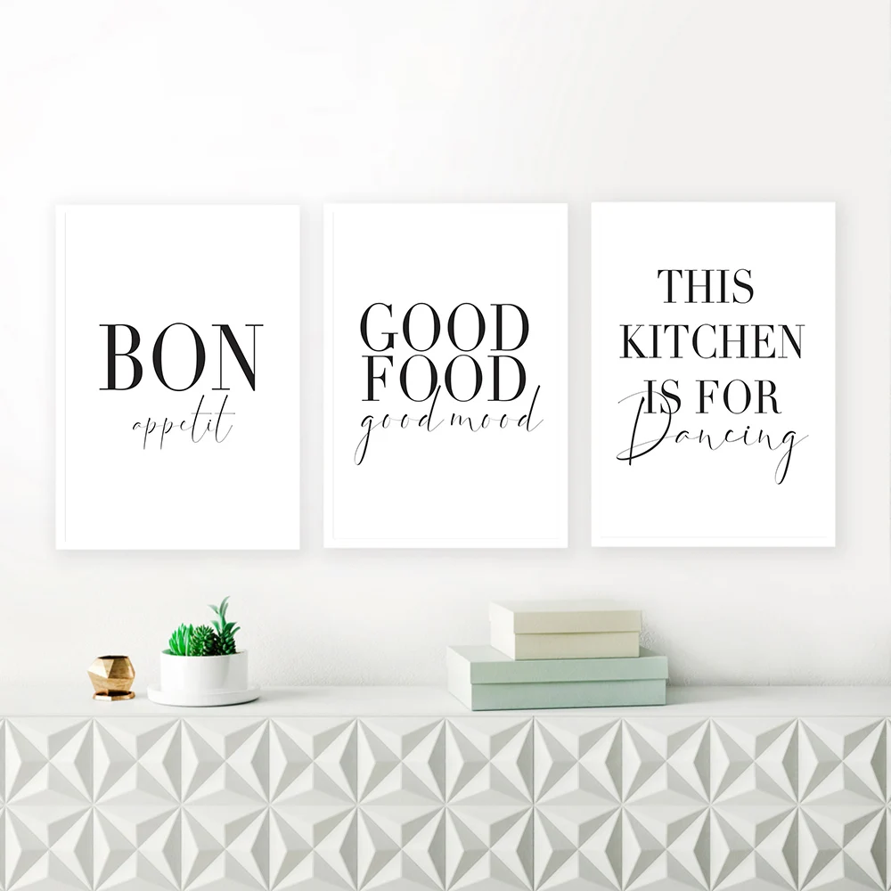 Minimalist-Good-Food-Good-Mood-Bon-Appetit-Quotes-Canvas-Painting-Black-White-Wall-Art-Poster-Print (2)