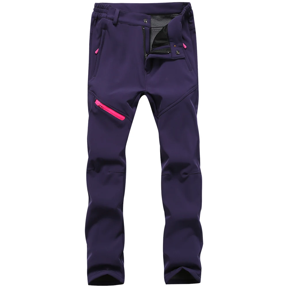women purple Флисовые брюки для женщин, толстые теплые, для рыбалки, кемпинга, походов, водонепроницаемые, ветрозащитные, флисовые брюки для мужчин - Цвет: women purple