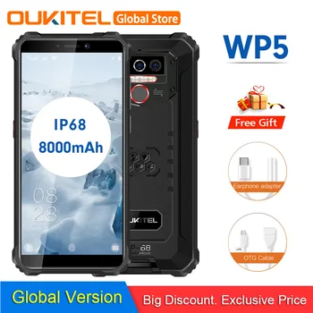 

OUKITEL WP5 IP68 Waterproof Android 9.0 5.5''HD+ 18:9 Quad Core 4GB 32GB 13MP MT6761 8000mAh Tri-proof 5V/2A Mobile Phone