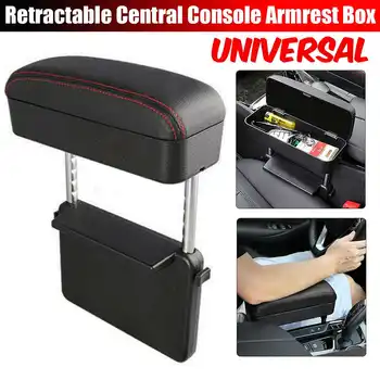 

Black Leather Armrest Box Retractable Storage Case Car Seat Central Console Armrest Universal for Ford for Honda for Most Cars