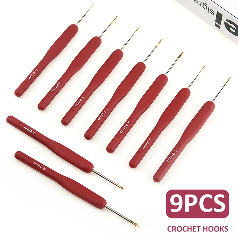 9Pcs/Set Red Metal Crochet Hooks Kit Durable TPR Aluminum Knitting Needles Braid Set With Soft Rubber Handles Hook | Дом и сад