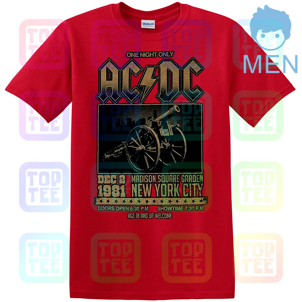 Официальный AC/DC Футболка Мэдисон Сквер Гарденс для тех, кто о рок Тур 1981 - Цвет: MEN-RED