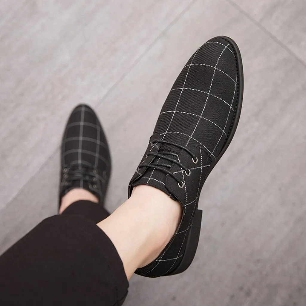 Men Retro Casual British Shoes Canvas Outdoor Plaid Printed Toe Shoes Business Low-Heel Male Ankle Boots zapatillas hombre