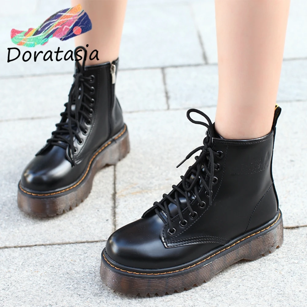 

DORATASIA INS British Style Flat Platform Ankle Boots Women Autumn Girl Winter Add Fur Casual Retro Women Wedges Shoes Woman