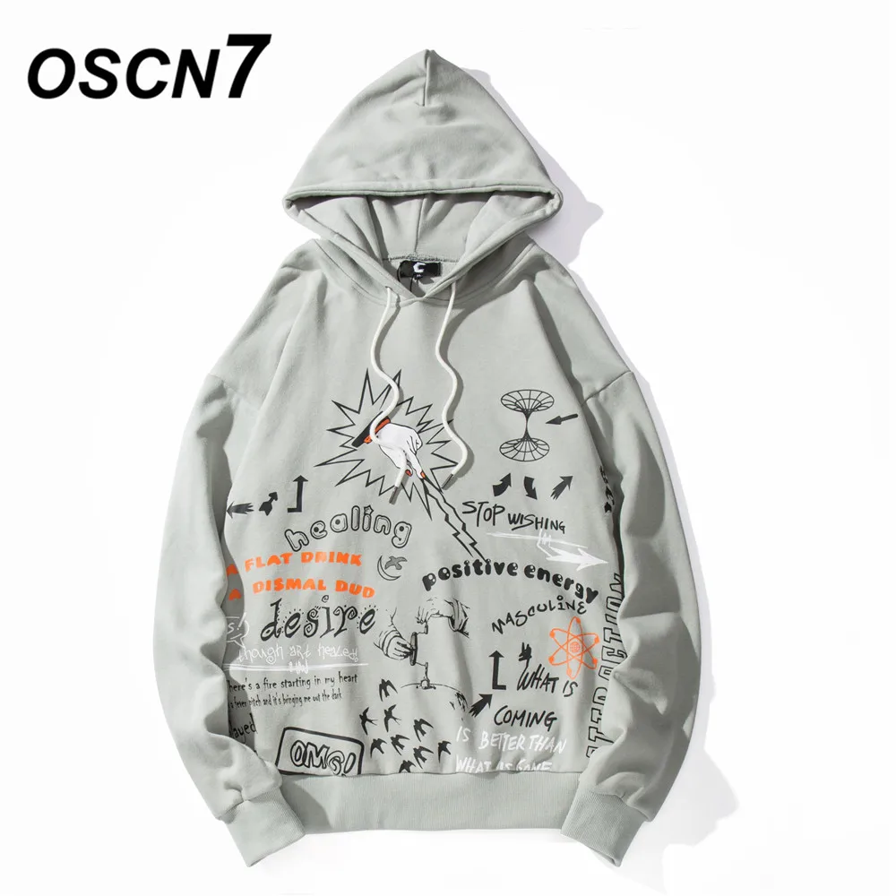 

OSCN7 High Street Casual Print Hoodies Men 2019 Winter Japanese Streetwear Harajuku Oversize Hooded Sweatshirt Men W023