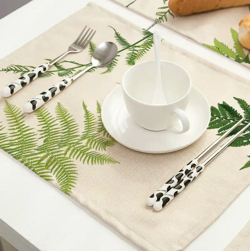 Green Leaf Print Table Coasters Placemat Dining Pad Cloth Mat Pattern Design Kitchen Accessories Decoration Home Table Cloth Tablecloths Aliexpress