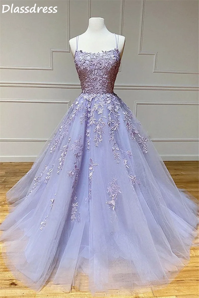 Purple Evening Dresses Spaghetti Straps Scoop Neck Appliques A-line Sweep Train Elegant For Formal Prom Dress
Purple Evening Dresses Spaghetti Straps Scoop Neck Appliques A-line Sweep Train Elegant For Formal Prom Dress