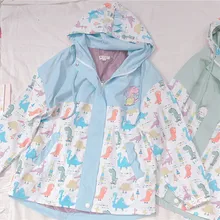 3 цвета новая верхняя одежда с длинными рукавами Свободная Женская куртка с принтом динозавра пальто с капюшоном Осень Harajuku Милая женская куртка топы