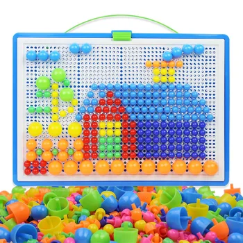 

296 Mushroom Nail Puzzle Educational Didactical intelligent Games DIY Plastic Flashboard Children Educational Toys Random Color