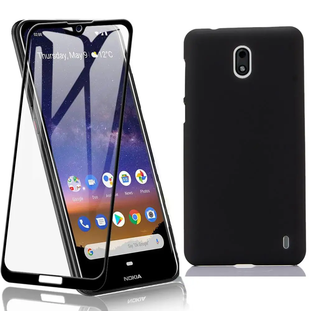 

For Nokia 2.2 Case Black Soft TPU Case With Fulll Coverage Tempered Glass For Nokia 2.2 2019 TA-1188 TA-1191 TA-1179 TA-1183