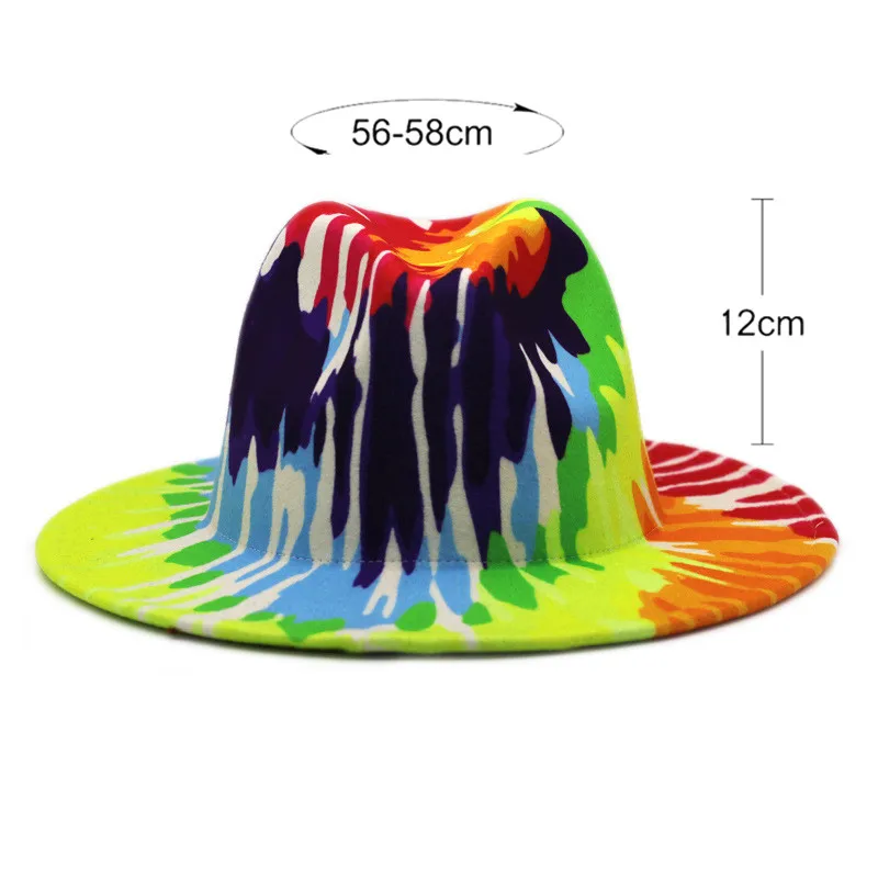 Hat fedora hat  tie dyed Panama felt hat for women jazz hat church hat top cap british women fedoras hats for men шляпа женская yellow fedora