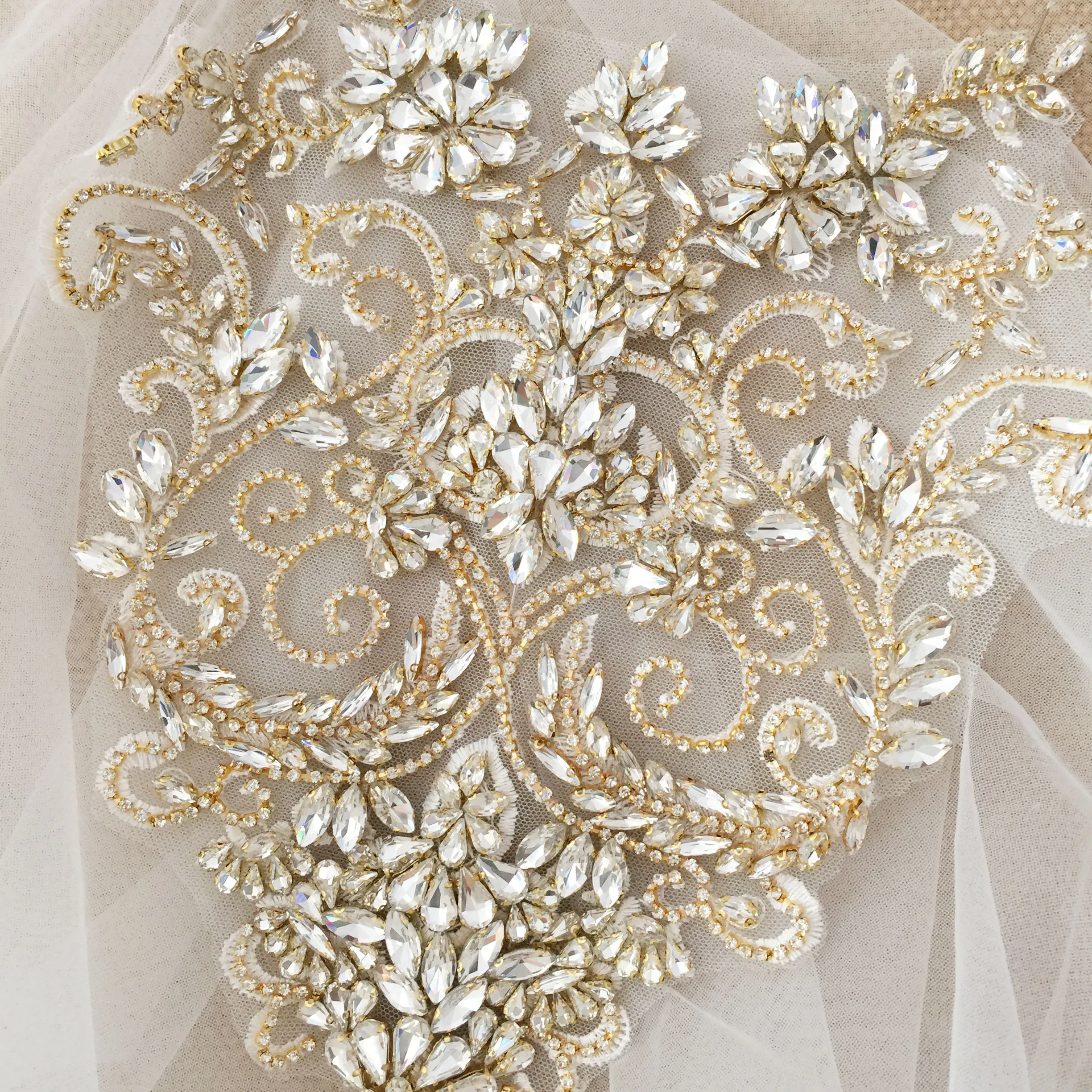 Reine Hand Made Gold Kristall Strass Perlen Braut Mieder Applique für Hochzeit Gürtel Braut Schärpe, Haute Couture Aceessories – Detail 1