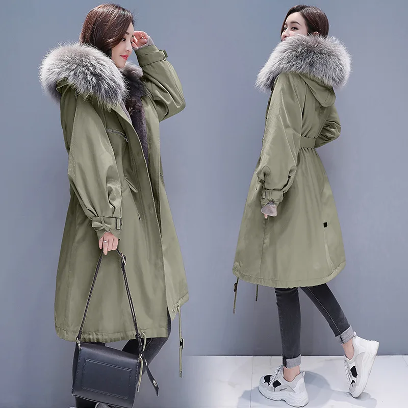 

Large Fur Collar down Jacket Cotton-padded Clothes Women's Winter Korean-style Mid-length Slim Fit Brushed And Thick Cotton-padd