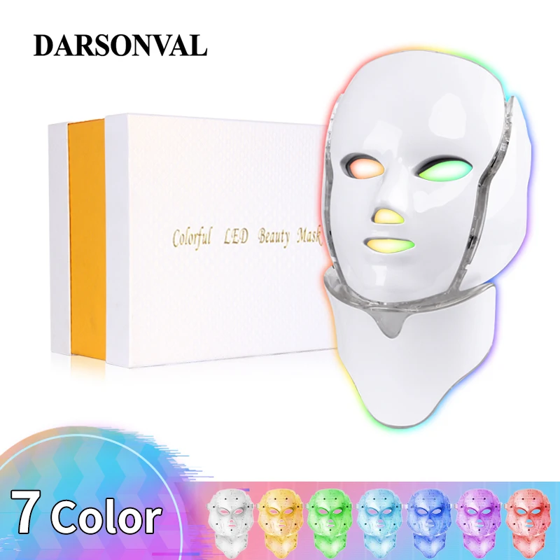 Darsonval 7 цветов Светодиодная маска для лица и шеи PDT светодиодный светильник
