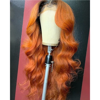 

Ombre Orange 13*4 Lace Front Human Hair Wig Two Tone Remy Hair Body Wave Wigs with Baby Hair For Women