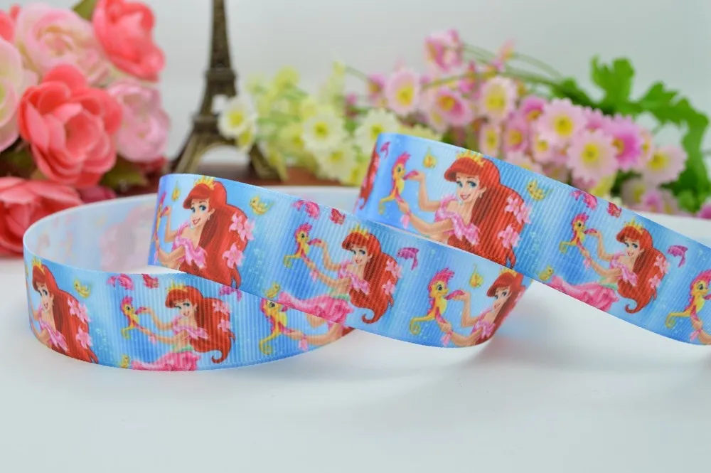 7/" 22 мм Ariel dazzles принцесса печатная корсажная лента бант для волос DIY Ручная работа 50YD