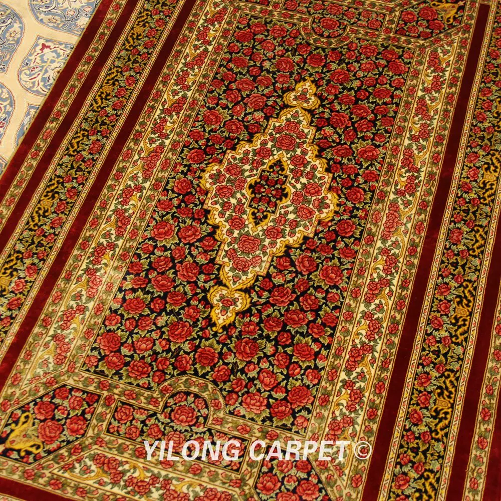 YILONG 3'x 5' Vantage персидский шелк красные цветы ковер ручной узлом восточные ковры(ZQG310A