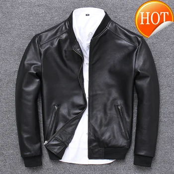 

Leather 2020 Mens Jacket Sheepskin Coat Genuine Leather Jacket Men Spring Autumn Plus Size Light Bomber Jacket U-352 KJ2282