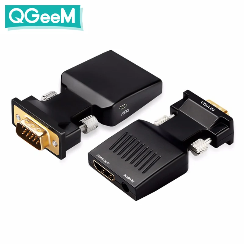 QGeeM преобразователь из VGA в HDMI с аудио Full HD адаптер видеовыходом 1080P для ПК