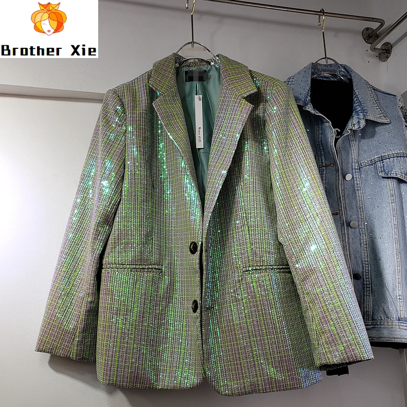 

Sequin Plaid Suit Jacket Women's New Korean-style Spring Autumn Loose Disco Dancing Casual Suit Jacket Coat Ropa De Mujer