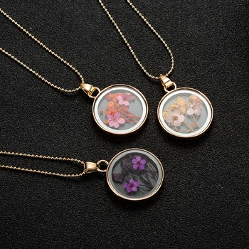 

2020 New Women Fashion Real Natural Dried Simple Round Glass Pendant Necklace For Women Flower Necklace Gift Jewelry Wholesale