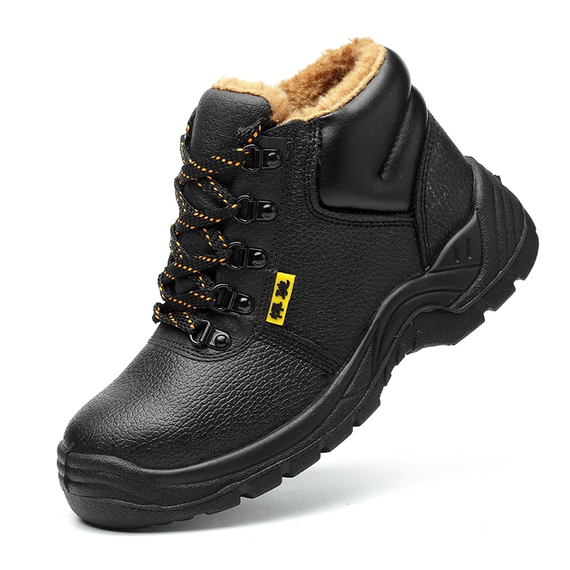 

plus size winter snow safety boots warm fur ankle boot soft leather platform steel toe caps work shoes worker cotton seguridad