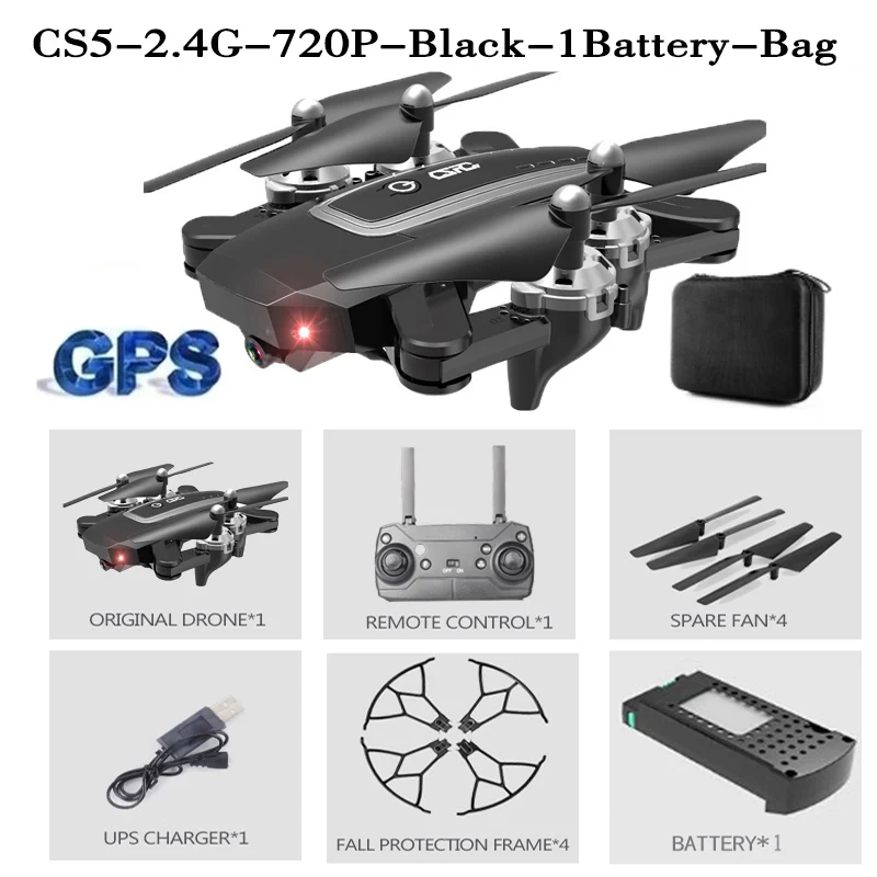 Новинка, CS5 5G Дрон, gps Радиоуправляемый Дрон с 4K HD двойной камерой, складной Квадрокоптер, длинный самолет, вертолет, игрушка для детей - Цвет: 2.4G 720P 1B Black
