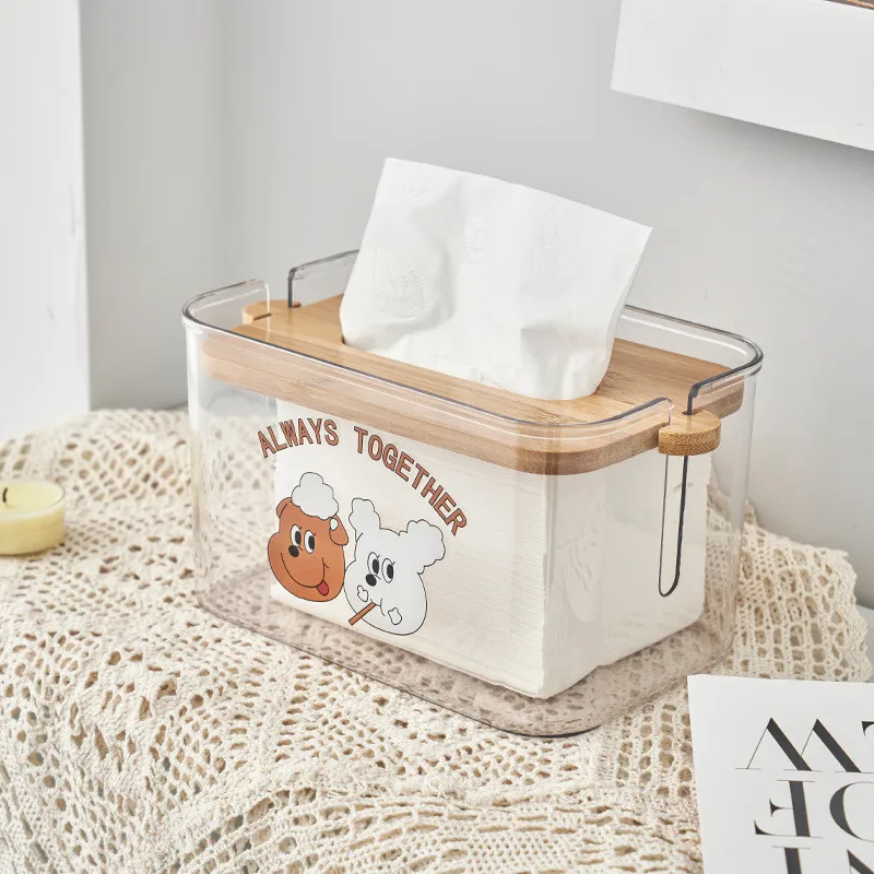 

Простой креативный бумажный органайзер для полотенец с мультяшной собакой, коробка на присоске для гостиной, прозрачная коробка для хранения бумажных салфеток для лица