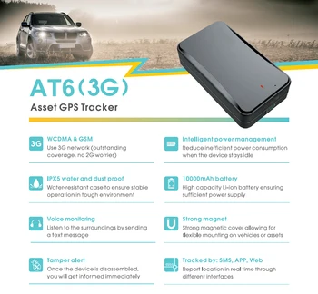 

3G WCDMA GPS Car tracker AT6 Listen-in GPS Strong magnet waterproof 10000mAh GPS Tracking System for Vehicle Security Solution
