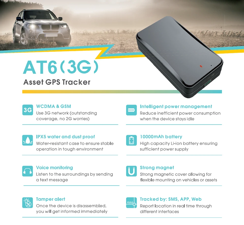 3g WCDMA автомобильный gps-трекер AT6 прослушивание gps сильный магнит
