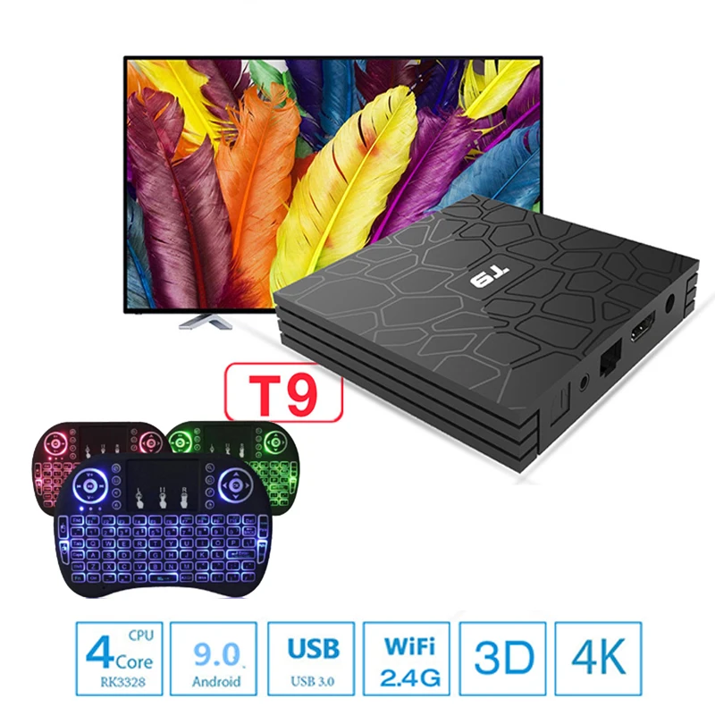 

T9 TV Box Android 9.0 Dual WiFi Quad Core RK3318 4G/32 4G/64G Google Lettore HD TV 4K Android 8.1 Bluetooth Smart Set Top Box