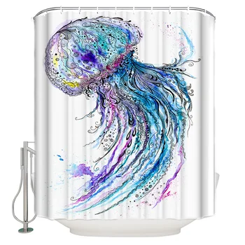 

Blue Jellyfish In The Sea Shower Curtain Bathroom Decorative Fabric Waterproof Shower Curtain
