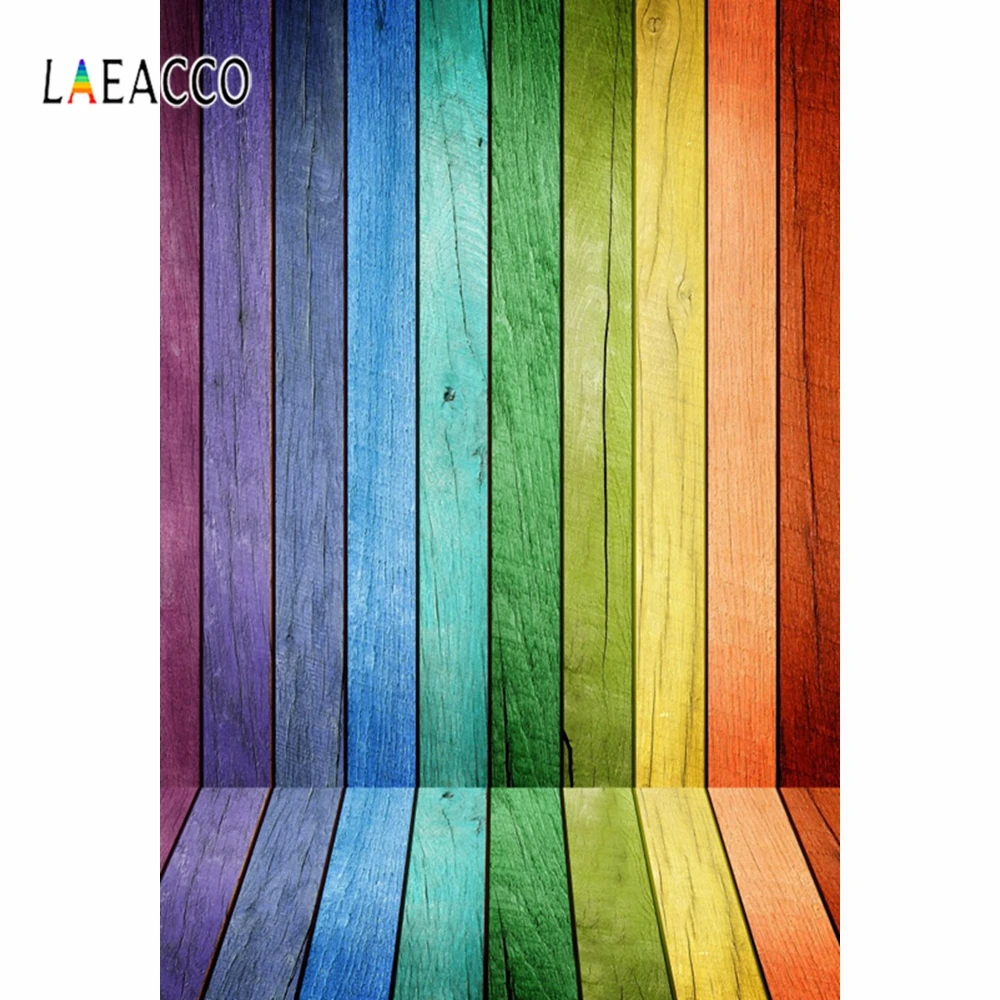 

Laeacco Colorful Wooden Board Photography Background Rainbow Stripe Vinyl Photographic Photophone Backdrop For Photo Studio