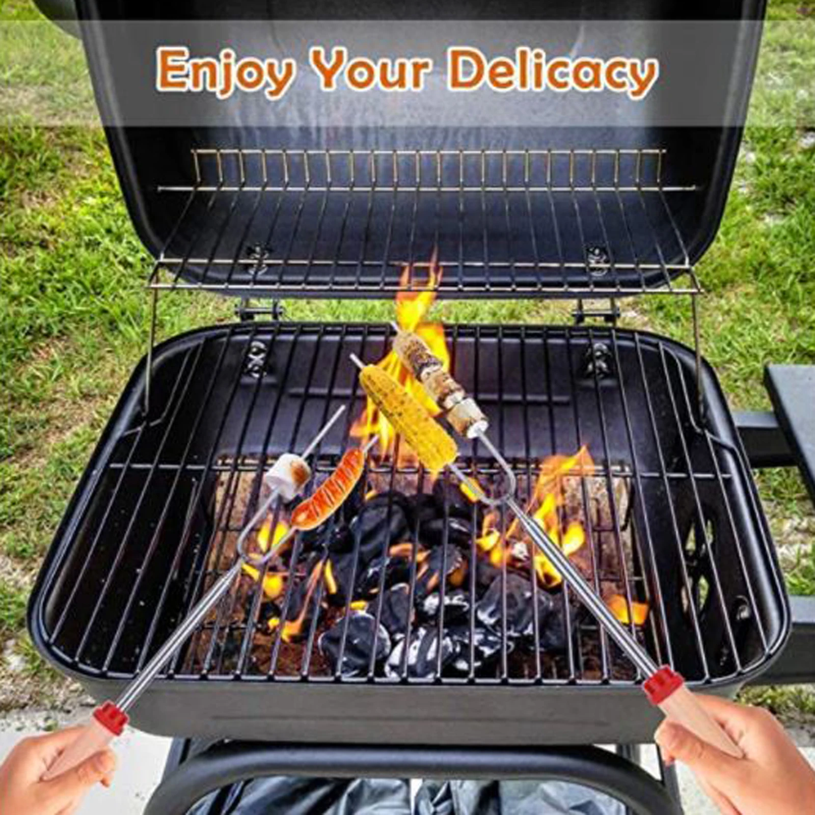 8pcs Barbecue Fork Set with Storage Bag Telescopic Marshmallow Sausages Hot Dogs Vegetables Roasting Sticks Accessory
