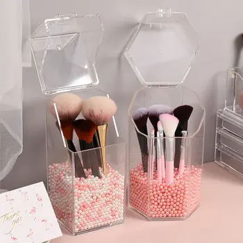 

Pearl Cosmetic Box Transparent Flip Cover Dustproof Cosmetic Brush Bucket Brush Tube Acrylic Eyebrow Pencil Storage Box