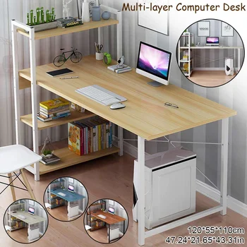 

Computer Laptop Desk with Shelves Simple Modern Single Bedroom Simple Office Desk with 4 Tiers Bookshelf Combination for Home