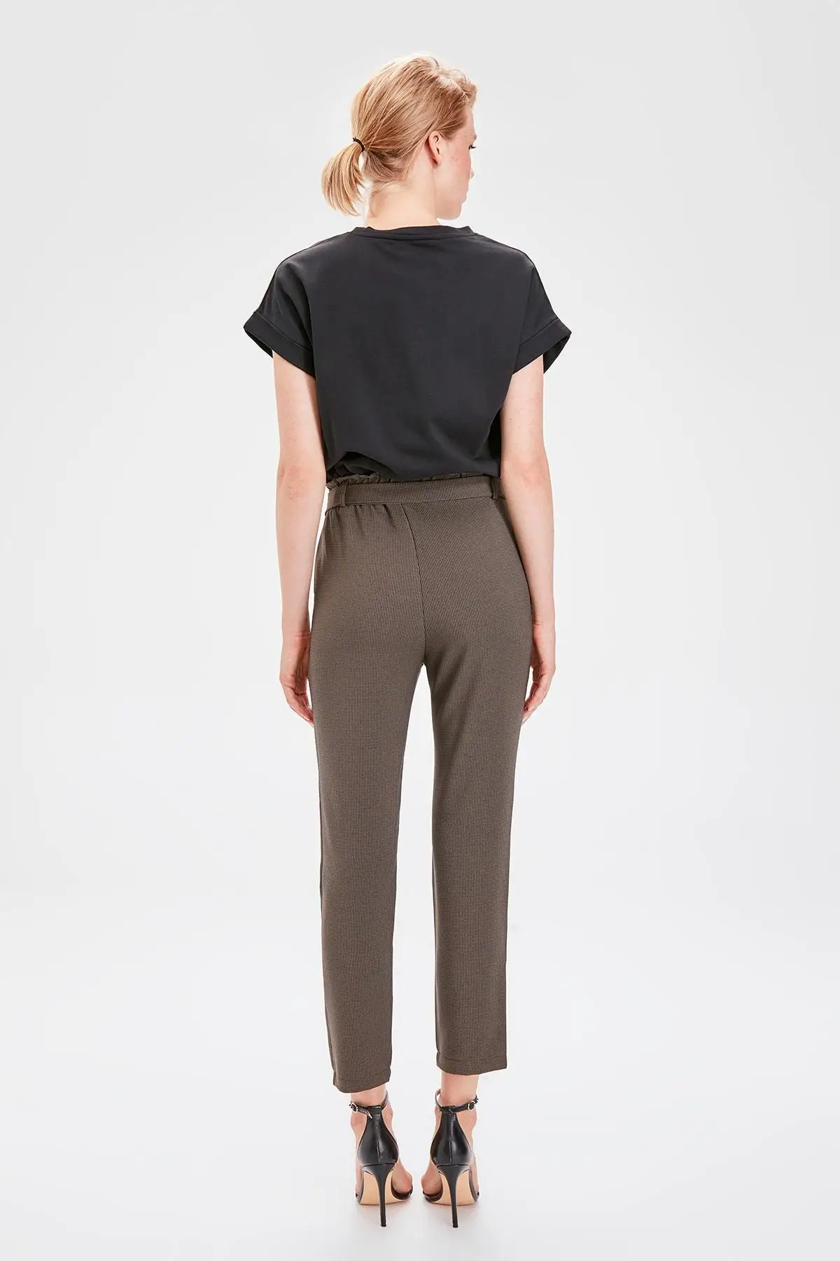 Trendyol хаки гусиный столб узорные брюки TWOAW20PL0297