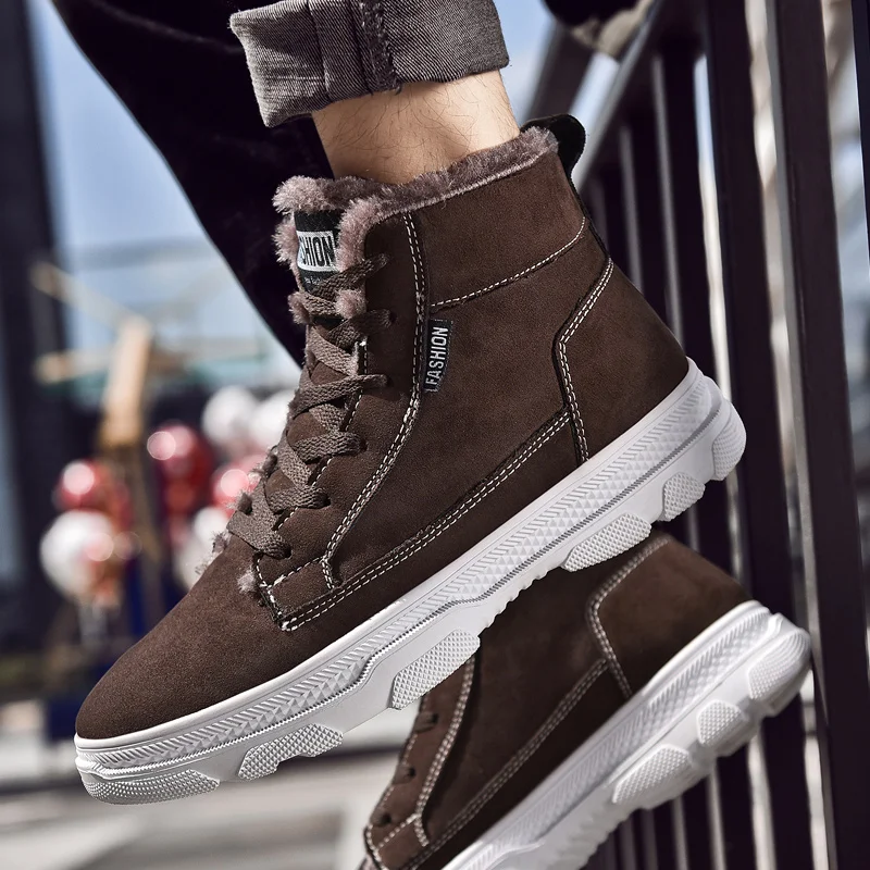 Heidsy Men Snow Boots Winter Plush Warm Men Boots Lace-Up Non-slip Male Ankle Boots Waterproof Winter Work Shoes For Men Botas