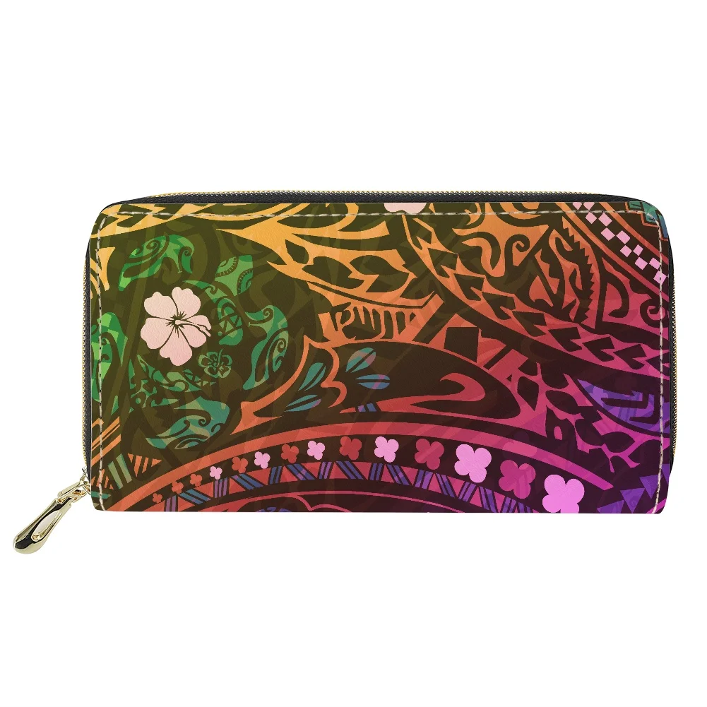 

Long Pu Leather Wallets For Women Hawaii Flower Polynesian Tribal Women's Clutch Bag Cheap Women's Bag With Free Shipping