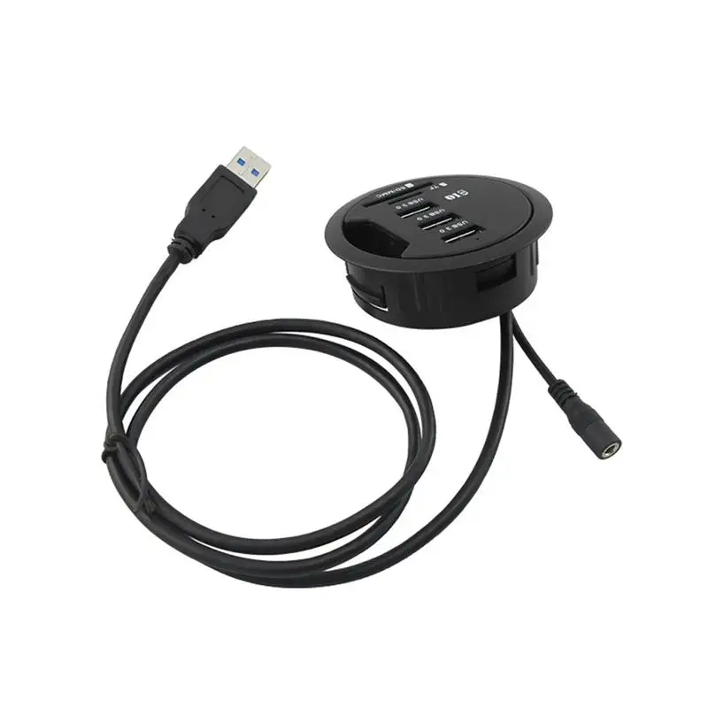 

New USB Hub Office Table Round Charging Station Card Reader Desktop Plastic USB Adapter EU Plug