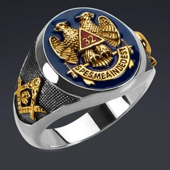 

New Fashion Eagle Men's Masonic AG Gold Plating Copper Ring Size 8-15