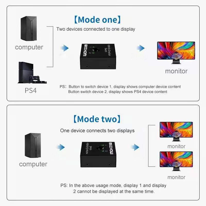 JTKE 4K 스플리터 스위치 1X2 2X1 스플릿 1 in 2 출력 증폭기 1080P 4K x 2K HDMI 호환 스위처 2 포트 양방향