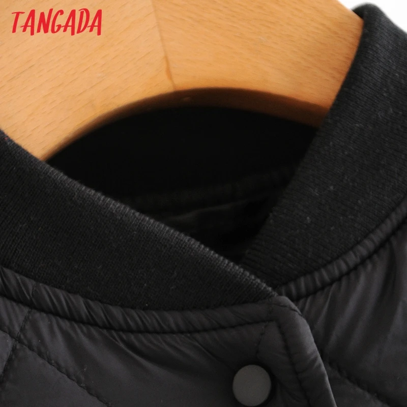 Tangada 2020 Autumn Women Solid Oversize Thin Parkas Cotton Jacket Long Sleeve Female Black Padded Overcoat QN1