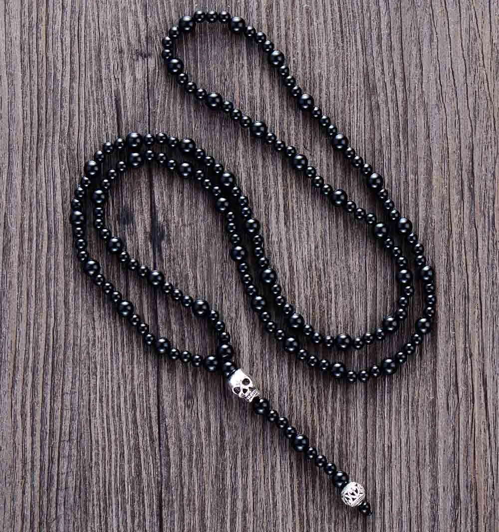 Collar de lujo para hombre, cadena de cuello, ónix negro, Calavera, cuentas, Punk, joyería, Bijou, envío directo|couple necklacenecklace men - AliExpress