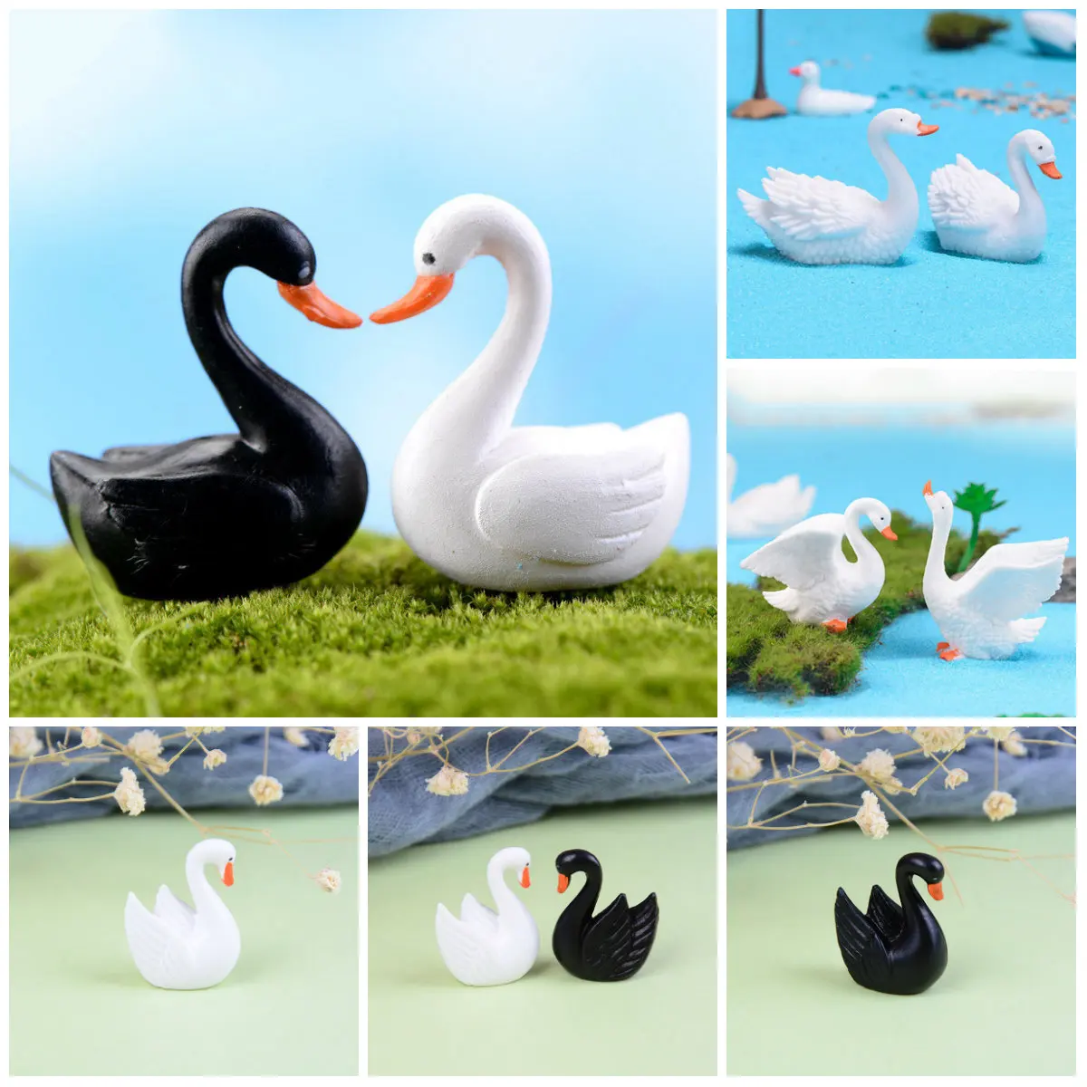 Мини фигурки животных микро фигурки DIY игрушки миниатюрная садовая фигурка птицы кран черные игрушечные Лебеди для детей